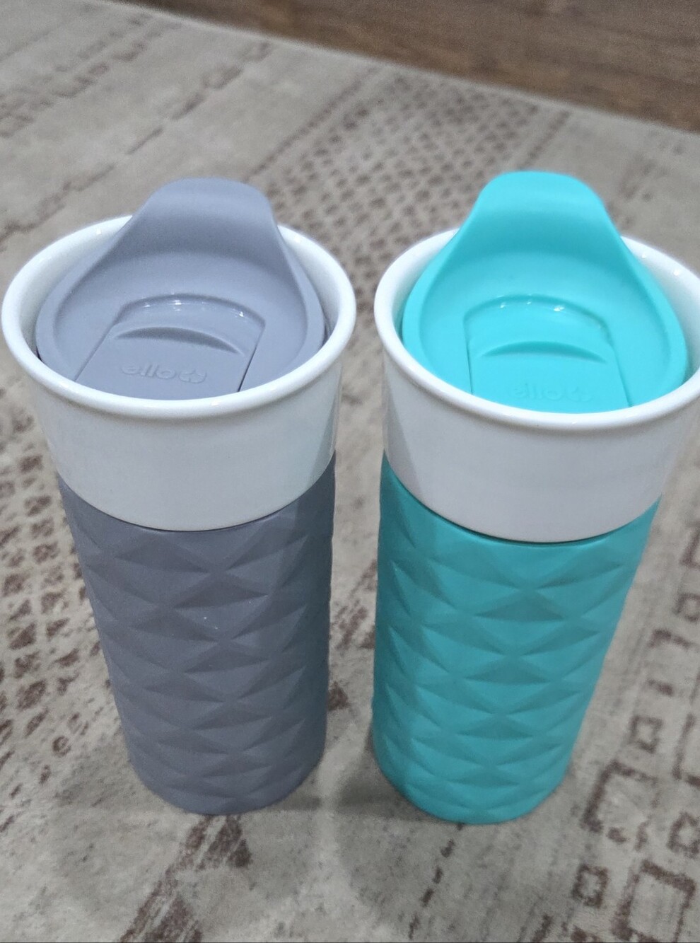 Ello Ogden Ceramic Travel Cups 16 Oz, Teal And Gray